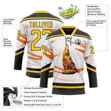 Загрузить изображение в средство просмотра галереи, Custom White Yellow-Black 3D Pattern Design Foodie Funny Pizza Hockey Lace Neck Jersey