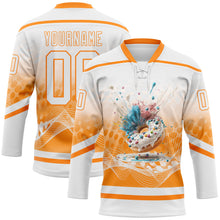 Загрузить изображение в средство просмотра галереи, Custom White Bay Orange 3D Pattern Design Foodie Funny Donuts Hockey Lace Neck Jersey