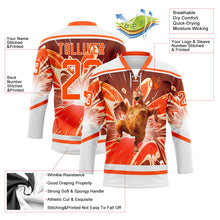 Load image into Gallery viewer, Custom White Orange 3D Pattern Design Foodie Funny Thanksgiving Turkey Hockey Lace Neck Jersey