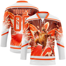 Load image into Gallery viewer, Custom White Orange 3D Pattern Design Foodie Funny Thanksgiving Turkey Hockey Lace Neck Jersey