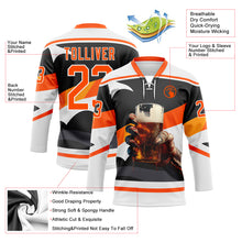 Charger l'image dans la galerie, Custom Black Orange-White 3D Pattern Design Foodie Funny Cola Hockey Lace Neck Jersey