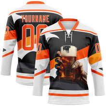 Charger l'image dans la galerie, Custom Black Orange-White 3D Pattern Design Foodie Funny Cola Hockey Lace Neck Jersey