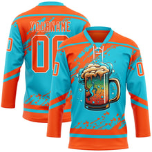Laden Sie das Bild in den Galerie-Viewer, Custom Lakes Blue Orange-White 3D Pattern Design Foodie Funny Beer Hockey Lace Neck Jersey