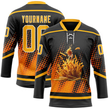Load image into Gallery viewer, Custom Black Gold-White 3D Pattern Design Foodie Funny Fries Hockey Lace Neck Jersey