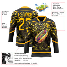 Load image into Gallery viewer, Custom Black Gold-White 3D Pattern Design Foodie Funny Hot Dog Hockey Lace Neck Jersey