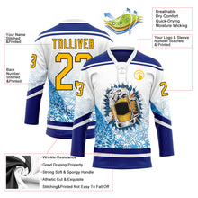 Load image into Gallery viewer, Custom Royal Gold Black-White 3D Pattern Design Foodie Funny Beer Hockey Lace Neck Jersey