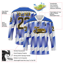 Charger l'image dans la galerie, Custom White Black Thunder Blue-Gold 3D Pattern Design Stripe Gradient Hockey Lace Neck Jersey