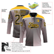 Laden Sie das Bild in den Galerie-Viewer, Custom Black Pink Gold-White 3D Pattern Design Stripe Gradient Hockey Lace Neck Jersey