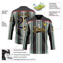 Laden Sie das Bild in den Galerie-Viewer, Custom Black Navy Green Red Gold-White 3D Pattern Design Stripe Hockey Lace Neck Jersey