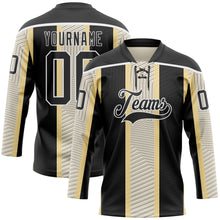 Загрузить изображение в средство просмотра галереи, Custom Black Cream-White 3D Pattern Design Stripe Hockey Lace Neck Jersey