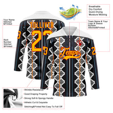 Charger l'image dans la galerie, Custom Black Gold Blue Red-White 3D Pattern Design Stripe Geometric Hockey Lace Neck Jersey