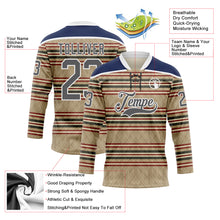 Load image into Gallery viewer, Custom Old Gold Steel Gray Red Cream-White 3D Pattern Design Stripe Hockey Lace Neck Jersey