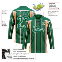 Load image into Gallery viewer, Custom Kelly Green Pink Yellow Black-White 3D Pattern Design Stripe Hockey Lace Neck Jersey