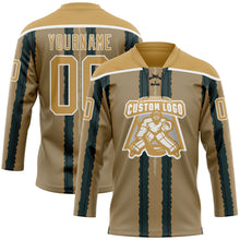 Load image into Gallery viewer, Custom Old Gold Green Black-White 3D Pattern Design Stripe Hockey Lace Neck Jersey