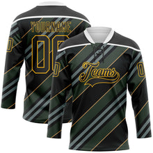Load image into Gallery viewer, Custom Black Gold-White 3D Pattern Design Stripe Hockey Lace Neck Jersey