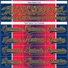 Laden Sie das Bild in den Galerie-Viewer, Custom Red Royal Black Gold-White 3D Pattern Design Stripe Hockey Lace Neck Jersey