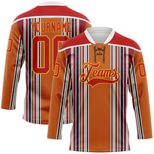 Load image into Gallery viewer, Custom Orange Red Blue Gold-White 3D Pattern Design Stripe Hockey Lace Neck Jersey
