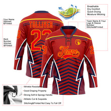 Загрузить изображение в средство просмотра галереи, Custom Red Fire Red Gold Navy-White 3D Abstract Pattern Graphic Cyber Mecha E-sport Hockey Lace Neck Jersey