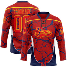 Загрузить изображение в средство просмотра галереи, Custom Red Fire Red Gold Navy-White 3D Abstract Pattern Graphic Cyber Mecha E-sport Hockey Lace Neck Jersey