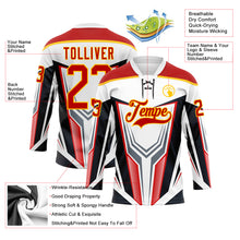 Laden Sie das Bild in den Galerie-Viewer, Custom White Red Yellow Black Gray-White 3D Abstract Pattern Graphic Cyber Mecha E-sport Hockey Lace Neck Jersey