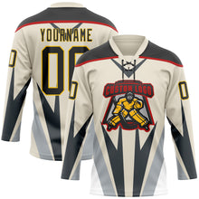 Загрузить изображение в средство просмотра галереи, Custom Cream Black Gray Red-Yellow 3D Abstract Pattern Graphic Cyber Mecha E-sport Hockey Lace Neck Jersey