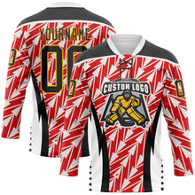 Laden Sie das Bild in den Galerie-Viewer, Custom White Black Red Yellow-White 3D Abstract Pattern Graphic Cyber Mecha E-sport Hockey Lace Neck Jersey