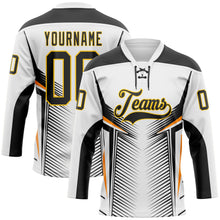 Laden Sie das Bild in den Galerie-Viewer, Custom White Black Yellow-Orange 3D Abstract Pattern Graphic Cyber Mecha E-sport Hockey Lace Neck Jersey