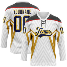 Charger l'image dans la galerie, Custom White Navy Old Gold Yellow Black-Red 3D Abstract Pattern Graphic Cyber Mecha E-sport Hockey Lace Neck Jersey