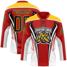 Загрузить изображение в средство просмотра галереи, Custom Red Black Yellow-White 3D Abstract Pattern Graphic Cyber Mecha E-sport Hockey Lace Neck Jersey
