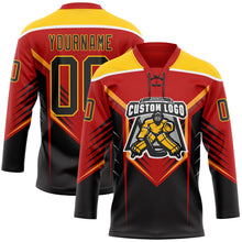 Загрузить изображение в средство просмотра галереи, Custom Red Black Yellow-White 3D Abstract Pattern Graphic Cyber Mecha E-sport Hockey Lace Neck Jersey