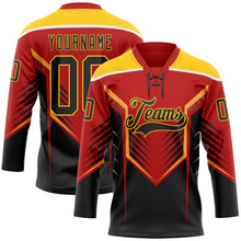 Загрузить изображение в средство просмотра галереи, Custom Red Black Yellow-White 3D Abstract Pattern Graphic Cyber Mecha E-sport Hockey Lace Neck Jersey