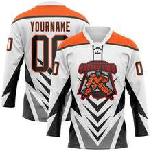 Laden Sie das Bild in den Galerie-Viewer, Custom White Black Gray-Orange 3D Abstract Pattern Graphic Cyber Mecha E-sport Hockey Lace Neck Jersey