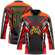 Load image into Gallery viewer, Custom Black Red Gray Orange-Yellow 3D Abstract Pattern Graphic Cyber Mecha E-sport Hockey Lace Neck Jersey