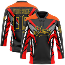 Load image into Gallery viewer, Custom Black Red Gray Orange-Yellow 3D Abstract Pattern Graphic Cyber Mecha E-sport Hockey Lace Neck Jersey