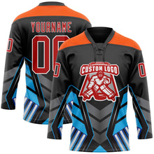 Load image into Gallery viewer, Custom Black Red Blue Gray Orange-White 3D Abstract Pattern Graphic Cyber Mecha E-sport Hockey Lace Neck Jersey