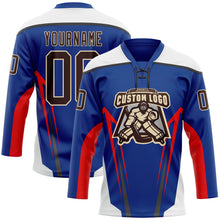 Загрузить изображение в средство просмотра галереи, Custom Royal Brown Red Black Cream-White 3D Abstract Pattern Graphic Cyber Mecha E-sport Hockey Lace Neck Jersey