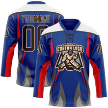 Загрузить изображение в средство просмотра галереи, Custom Royal Brown Red Gray Black Cream-White 3D Abstract Pattern Graphic Cyber Mecha E-sport Hockey Lace Neck Jersey