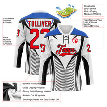 Laden Sie das Bild in den Galerie-Viewer, Custom White Fire Red Thunder Blue-Black 3D Abstract Pattern Graphic Cyber Mecha E-sport Hockey Lace Neck Jersey