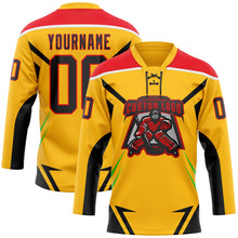Load image into Gallery viewer, Custom Gold Black Fire Red Green-White 3D Abstract Pattern Graphic Cyber Mecha E-sport Hockey Lace Neck Jersey