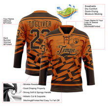 Laden Sie das Bild in den Galerie-Viewer, Custom Texas Orange Brown-Old Gold 3D Pattern Tribal Indigenous Gradient Geometric Splash Hockey Lace Neck Jersey