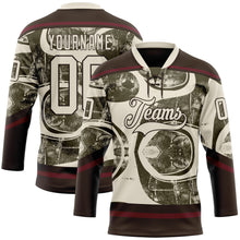 Загрузить изображение в средство просмотра галереи, Custom Cream Olive Brown-Burgundy 3D Pattern Tribal Indigenous Grunge Splash Hockey Lace Neck Jersey