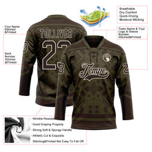 Загрузить изображение в средство просмотра галереи, Custom Olive Brown-Cream 3D Pattern Tribal Indigenous Grunge Geometric Splash Hockey Lace Neck Jersey