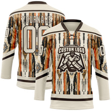 Загрузить изображение в средство просмотра галереи, Custom Cream Brown Orange-Black 3D Pattern Tribal Indigenous Grunge Splash Hockey Lace Neck Jersey