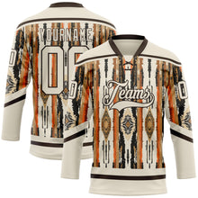 Загрузить изображение в средство просмотра галереи, Custom Cream Brown Orange-Black 3D Pattern Tribal Indigenous Grunge Splash Hockey Lace Neck Jersey