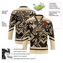 Загрузить изображение в средство просмотра галереи, Custom Brown City Cream 3D Pattern Tribal Indigenous Grunge Geometric Splash Hockey Lace Neck Jersey