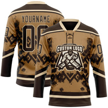 Load image into Gallery viewer, Custom Old Gold Brown-City Cream 3D Pattern Tribal Indigenous Grunge Geometric Splash Hockey Lace Neck Jersey
