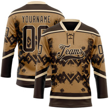 Load image into Gallery viewer, Custom Old Gold Brown-City Cream 3D Pattern Tribal Indigenous Grunge Geometric Splash Hockey Lace Neck Jersey