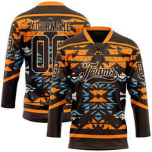 Загрузить изображение в средство просмотра галереи, Custom Brown Bay Orange Blue-City Cream 3D Pattern Tribal Indigenous Grunge Splash Hockey Lace Neck Jersey