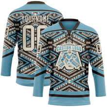 Charger l'image dans la galerie, Custom Shadow Blue Cream-Brown 3D Pattern Tribal Indigenous Grunge Geometric Splash Hockey Lace Neck Jersey