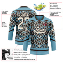 Charger l'image dans la galerie, Custom Shadow Blue Cream-Brown 3D Pattern Tribal Indigenous Grunge Geometric Splash Hockey Lace Neck Jersey